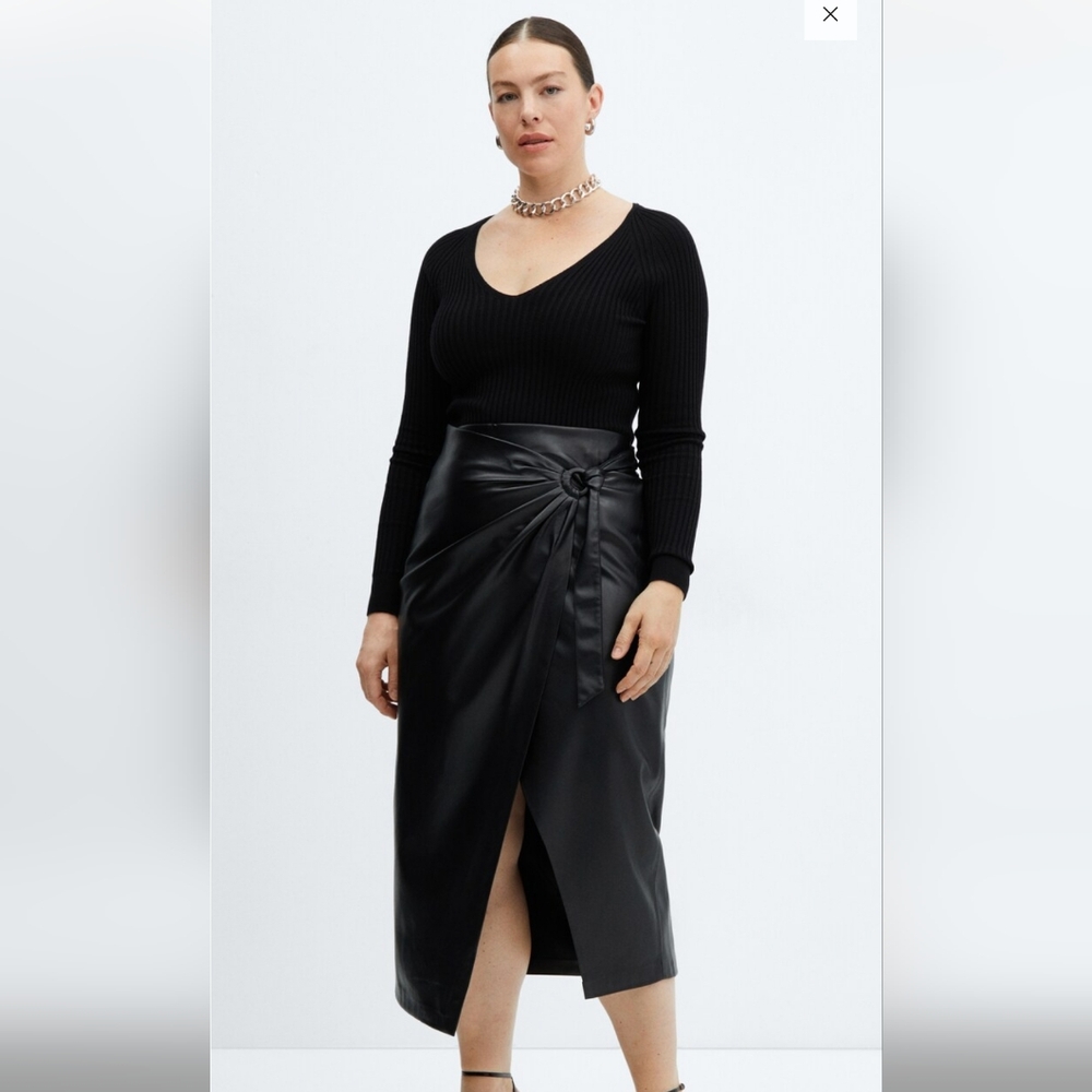 Draped Leather Effect MIidi Skirt